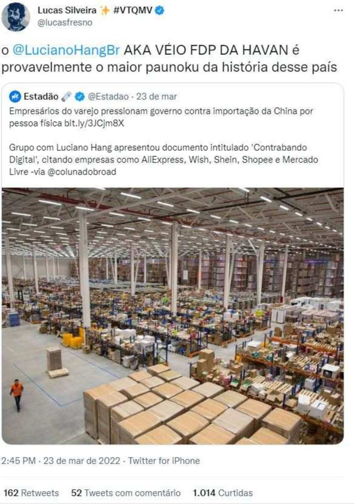 Lucas Silveira xinga Luciano Hang em publicação no Twitter. Empresário pede indenização por danos morais 