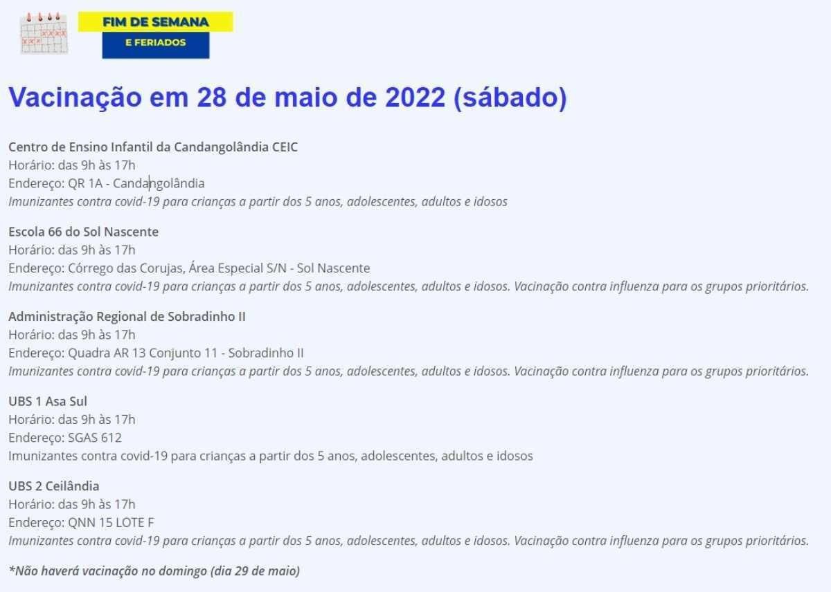 Pontos de vacinação para o último fim de semana de maio