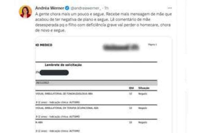 Pacientes começaram a ter tratamentos negados por planos de saúde após decisão do STJ - (crédito: Reprodução/Twitter) Pacientes começaram a ter tratamentos negados por planos de saúde após decisão do STJ - (crédito: Reprodução/Twitter)
