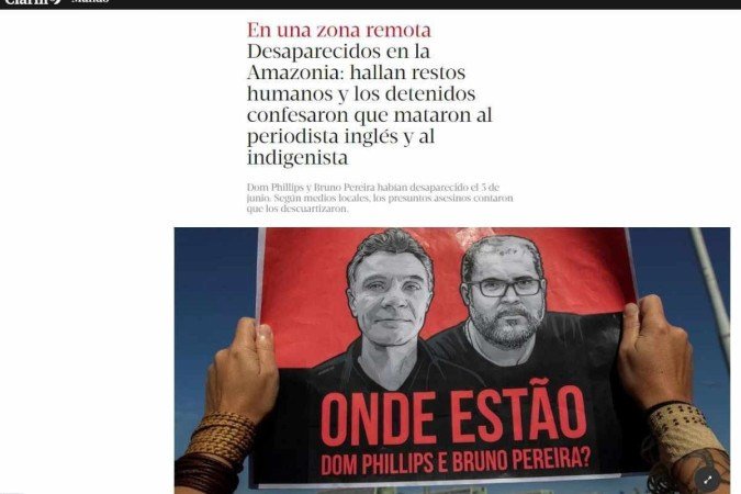 Imprensa internacional repercute corpos achados na busca por Bruno e Dom