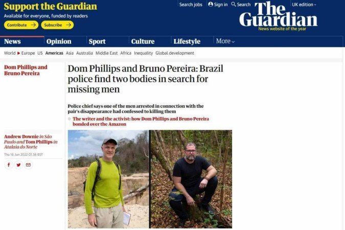 Imprensa internacional repercute corpos achados na busca por Bruno e Dom