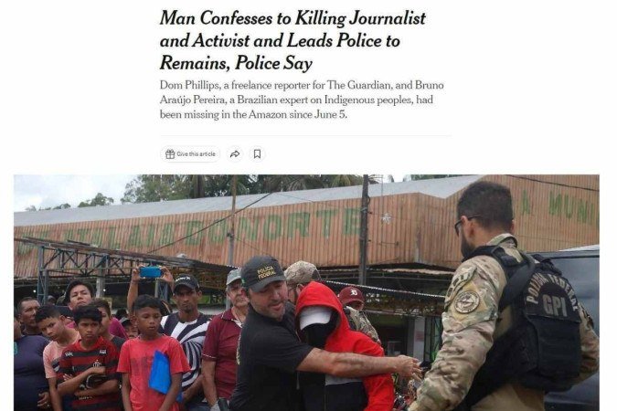 Imprensa internacional repercute corpos achados na busca por Bruno e Dom