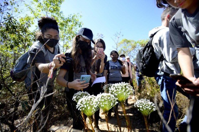  28/06/2022 Crédito: Marcelo Ferreira/CB/D.A Press. Brasil. Brasilia - DF - Parque Jardim Botânico. Projeto Cerrado Vivo, Alunos do  Centro de Ensino Médio deTaguatinga Norte participam do Projeto Cerrado Vivo com a professora Edijane Amaral.