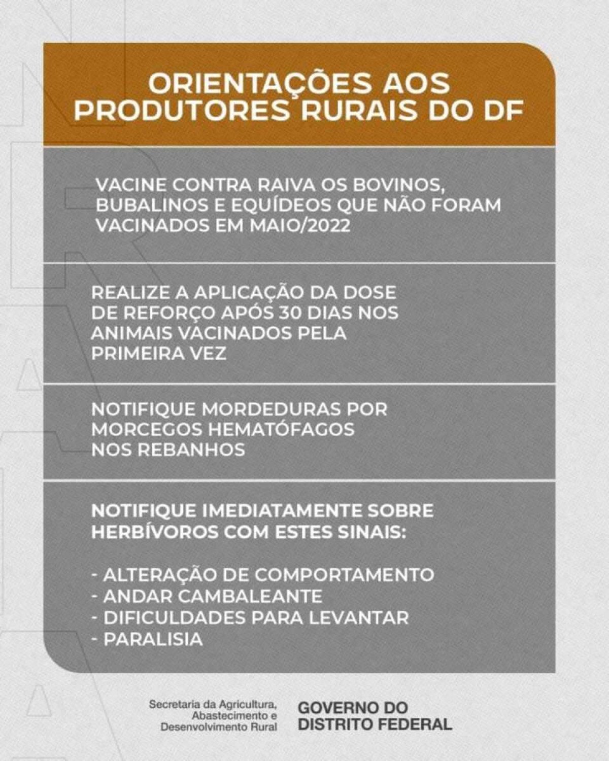 Seagri convoca produtores rurais a vacinarem o rebanho contra doença da raiva