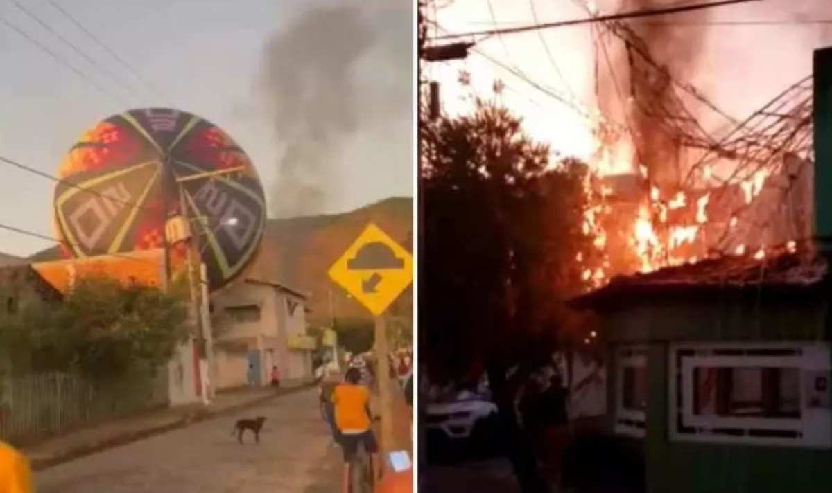 Balão pega fogo ao atingir rede elétrica de área residencial em MG