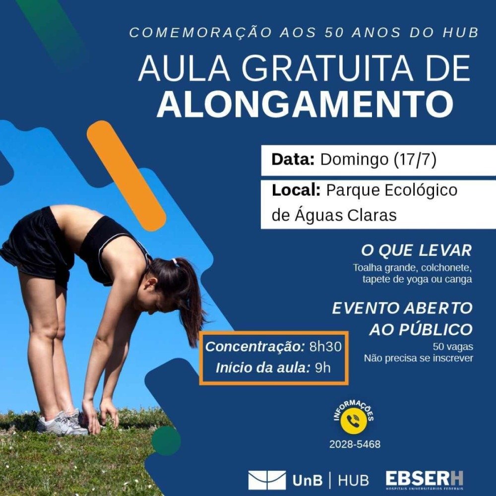 Cartaz com os informes para a aula de alongamento no Parque Ecológico de Águas Claras