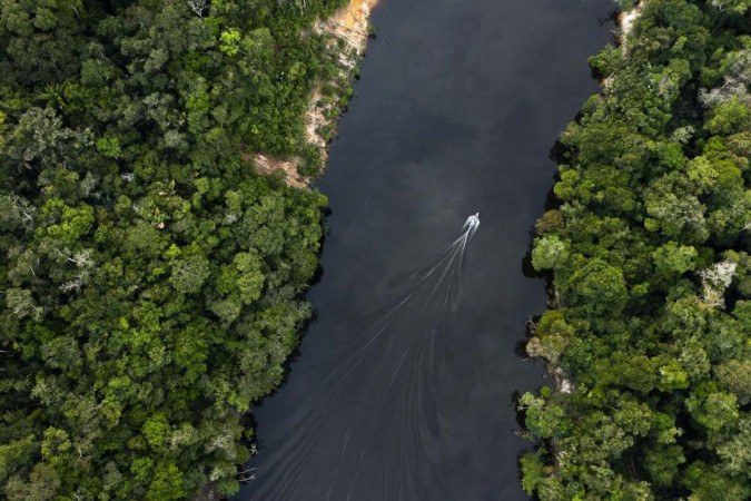 Uma visão de drone do rio Manicore, nas profundezas da floresta amazônica, estado do Amazonas.
- (crédito: MAURO PIMENTEL / AFP) Uma visão de drone do rio Manicore, nas profundezas da floresta amazônica, estado do Amazonas.
- (crédito: MAURO PIMENTEL / AFP)