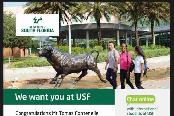 Carta de seleção enviada pela University of South Florida