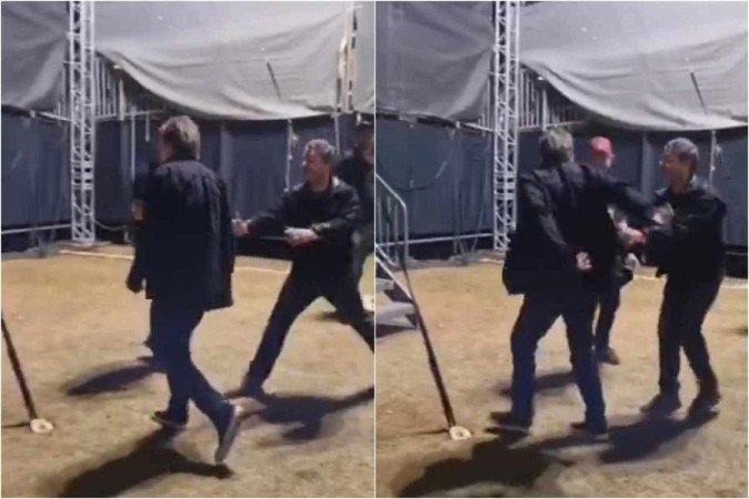 Nas cenas, é possível ver que ele chega até o fã e conversa com a mãe do jovem -  (crédito: Reprodução/Twitter)