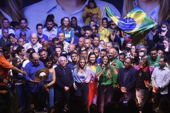 Convenção do MDB-DF no Centro de Convenções Ulysse Guimarães. Ibaneis Rocha, Celina Leão, Flávia Arruda, José Roberto Arruda, Michel Temer.