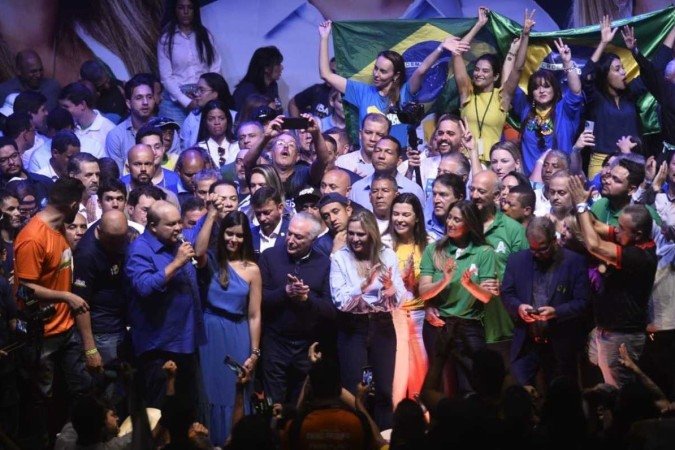 Convenção do MDB-DF no Centro de Convenções Ulysse Guimarães. Ibaneis Rocha, Celina Leão, Flávia Arruda, José Roberto Arruda, Michel Temer. -  (crédito: Minervino Júnior/CB/D.A. Press)