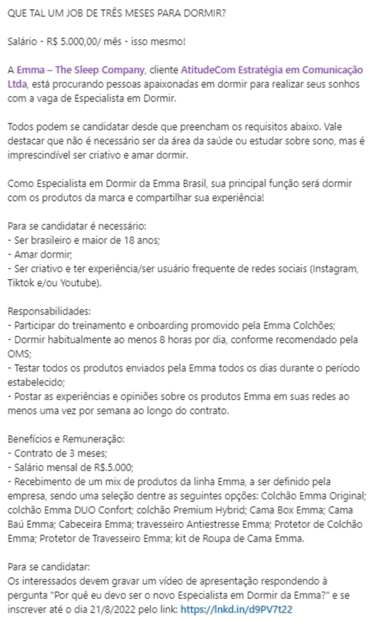 Vaga de emprego para especialista em dormir viraliza: veja como receber até  R$ 1.900 de empresas enquanto você dorme – Money Times