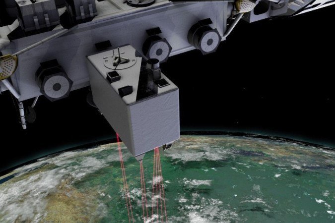O GEDI dispara pulsos de energia em direção à superfície da Terra 242 vezes por segundo - (crédito: NASA, Goddard Space Flight Center) O GEDI dispara pulsos de energia em direção à superfície da Terra 242 vezes por segundo - (crédito: NASA, Goddard Space Flight Center)