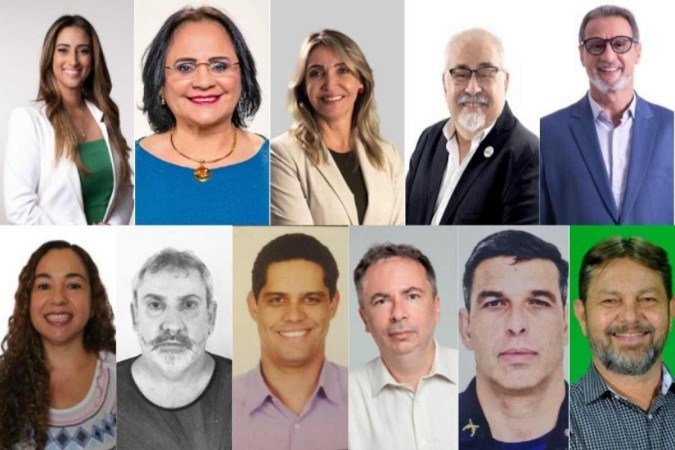 Candidatos ao Senado pelo DF, da esquerda para a direita: Flávia Arruda (PL), Damares Alves (Republicanos), Rosilene Corrêa (PT), Pedro Ivo Mandato Coletivo (Rede), Dr. Carlos Rodrigues (PSD). Na linha de baixo: Elcimara (PSTU), Expedito Mendonça (PCO), Alexandre Bispo (PSDB), Marcelo Hipólito (PTB), Tenente Cel Souza Júnior (DC) e Joe Valle (PDT) - (crédito: TSE/Reprodução) Candidatos ao Senado pelo DF, da esquerda para a direita: Flávia Arruda (PL), Damares Alves (Republicanos), Rosilene Corrêa (PT), Pedro Ivo Mandato Coletivo (Rede), Dr. Carlos Rodrigues (PSD). Na linha de baixo: Elcimara (PSTU), Expedito Mendonça (PCO), Alexandre Bispo (PSDB), Marcelo Hipólito (PTB), Tenente Cel Souza Júnior (DC) e Joe Valle (PDT) - (crédito: TSE/Reprodução)