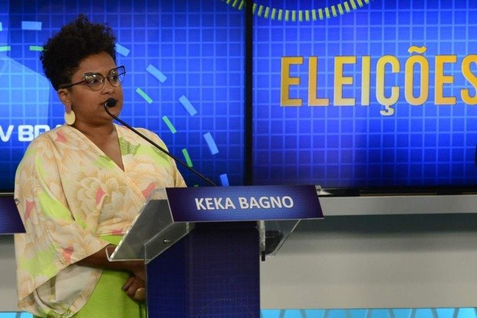  18/08/2022. Crédito: Marcelo Ferreira/CB/D.A Press. Brasil. Brasília - DF. Eleições 2022. Correio Braziliense realiza, em parceria com a TV Brasília, debate ao vivo com sete candidatos que disputam o cargo de governador do Distrito Federal. Na bancada, a assistente social Keka Bagno (PSol).  