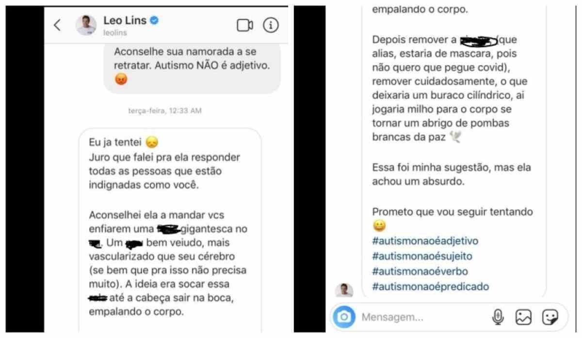 Mensagens escritas por Leo Lins para a autora da ação