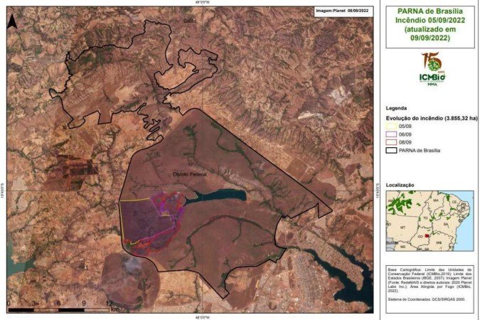 Área atingida equivale a 3850 campos de futebol. - (crédito: Divulgação/ICMBio) Área atingida equivale a 3850 campos de futebol. - (crédito: Divulgação/ICMBio)