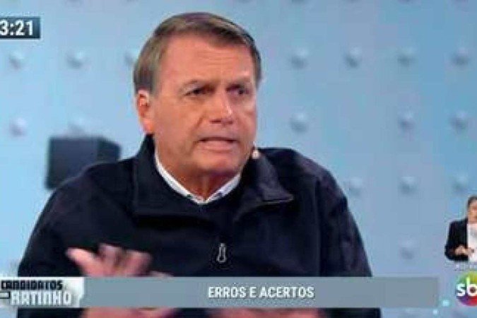 Jair Bolsonaro participou de sabatina no Programa do Ratinho, nessa terça-feira (13/9)
- (crédito: Reprodução/YouTube) Jair Bolsonaro participou de sabatina no Programa do Ratinho, nessa terça-feira (13/9)
- (crédito: Reprodução/YouTube)