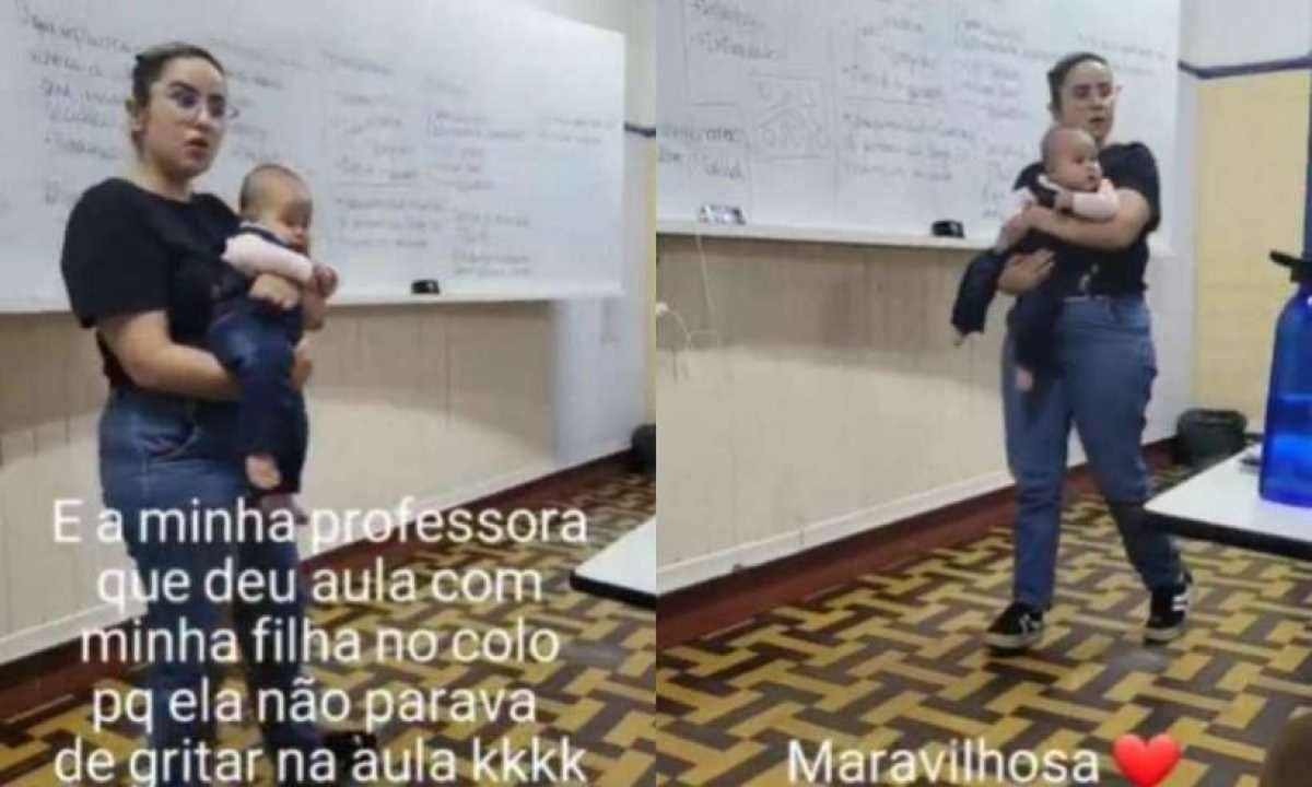 Professora dá aula enquanto acalma bebê no colo em Recife