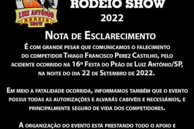 Nota de esclarecimento da organização do rodeio