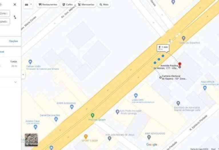 Mapa que mostra distância entre sindicato e cartório eleitoral Mapa que mostra distância entre sindicato e cartório eleitoral