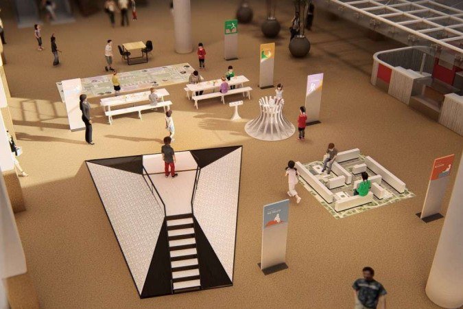 Fotos da maquete da exposição Brasília para gigantes, em cartaz no Casa Park