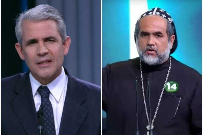 Representantes na disputa pela Presidência do Novo e do PTB, Felipe D'Avila e Padre Kelmon participaram dos debates eleitorais mesmo com baixa intenção de votos. Participação é garantida em lei - (crédito: Reprodução/Rede Globo) Representantes na disputa pela Presidência do Novo e do PTB, Felipe D'Avila e Padre Kelmon participaram dos debates eleitorais mesmo com baixa intenção de votos. Participação é garantida em lei - (crédito: Reprodução/Rede Globo)