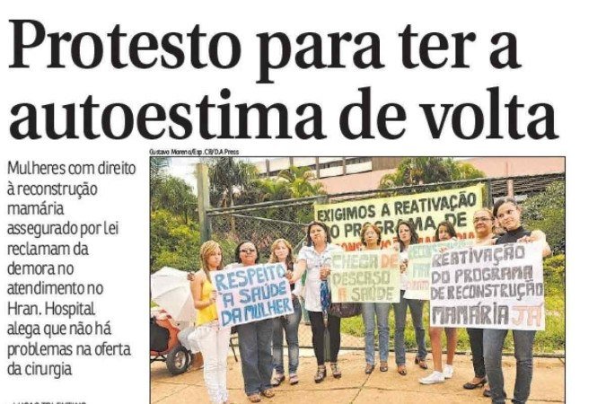 Imagem da matéria veiculada no Correio sobre a manifestação de Joana em frente ao Hran 