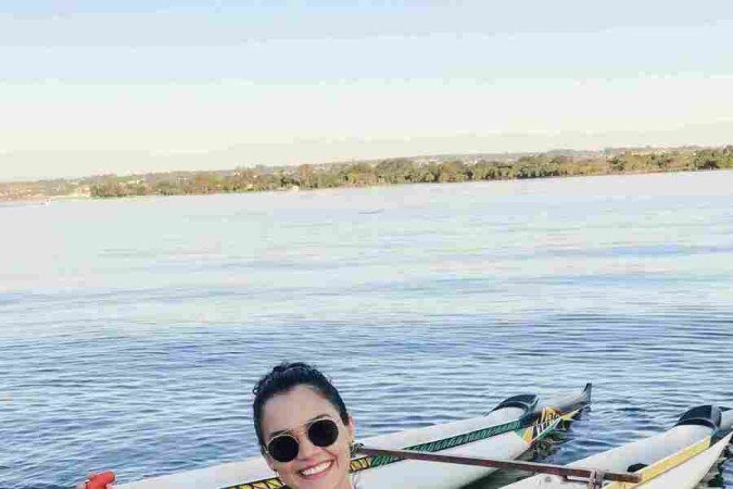 Camila Duarte antes da aula de remo 