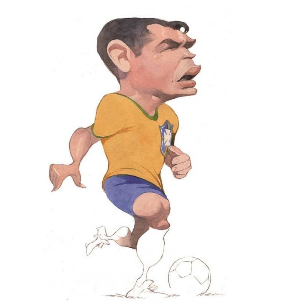 Caricatura Jogador com a bola no pé, profissional de fute