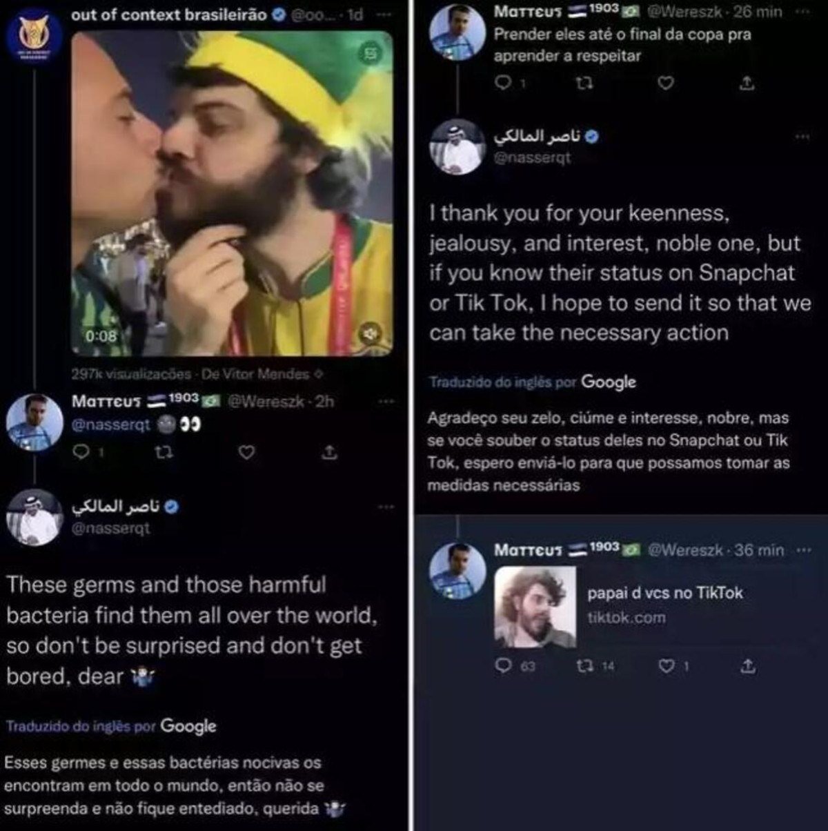 Conversa entre catariano homofóbico e usuário brasileiro no Twitter