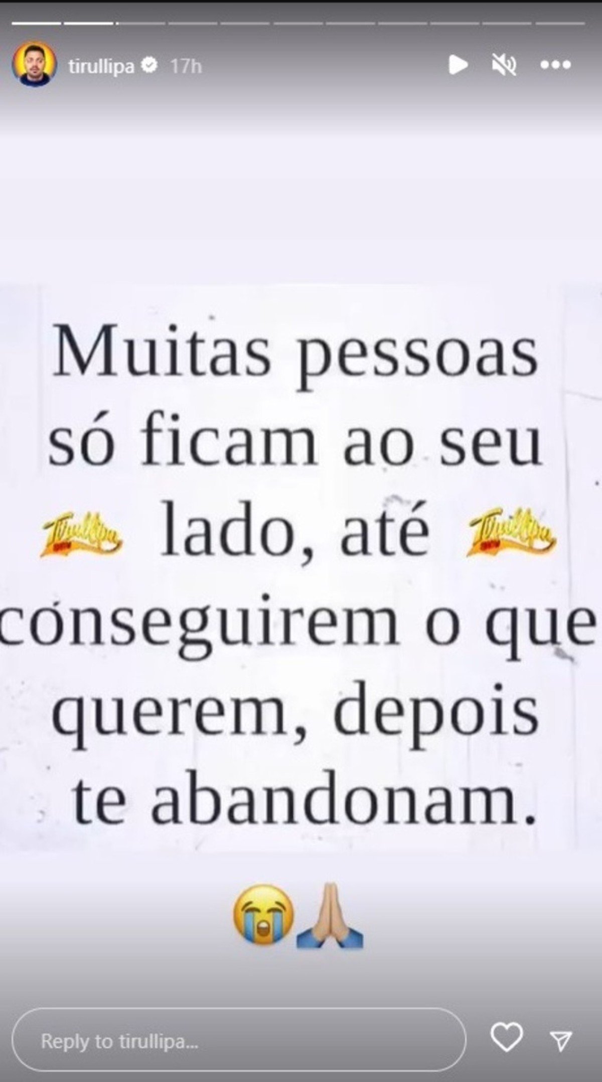 Tirullipa se manifestou pelo Instagram