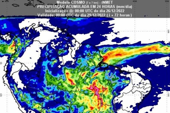 O mapa meteorológico da próxima quarta-feira revela a possibilidade de chuva com granizo no Rio Grande do Sul. 