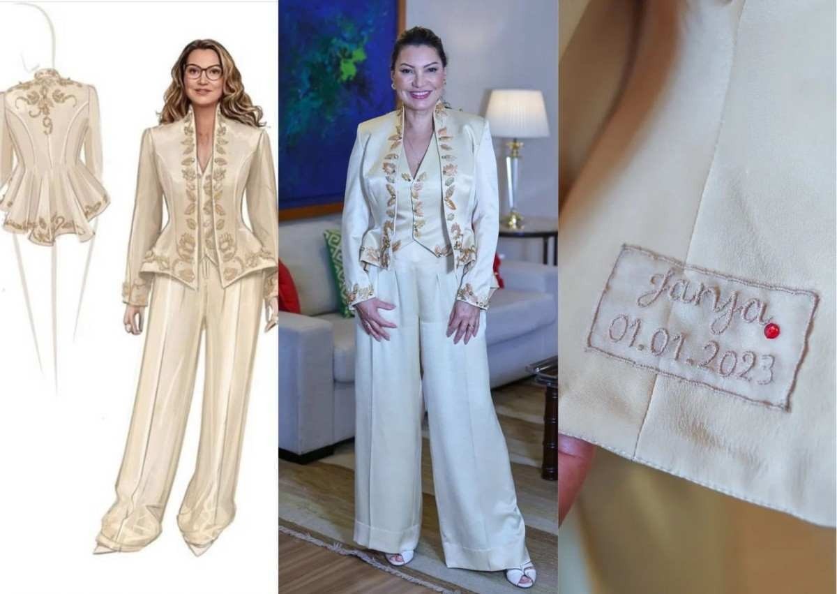 O traje utilizando por Janja durante os protocolos de posse buscou dar evidência à moda nacional