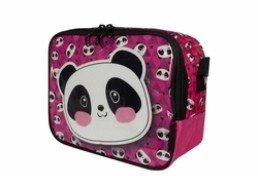 Lancheira t&eacute;rmica cor-de-rosa estampada com desenho de urso panda 