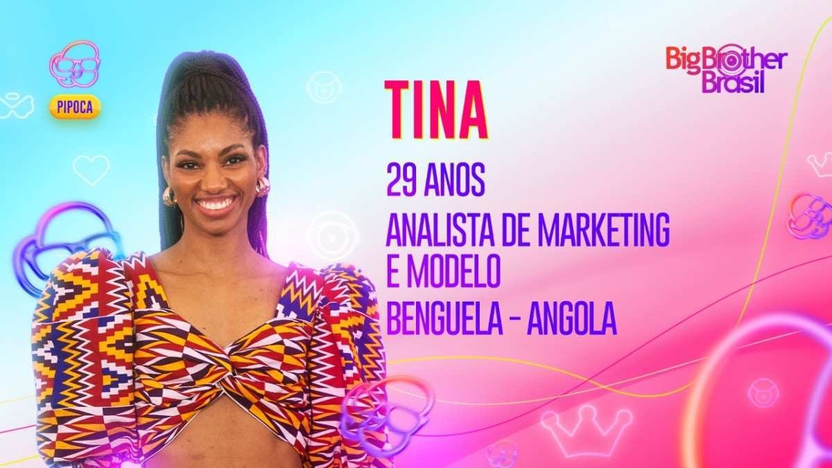 Tina, de 29 anos, é analista de marketing e modelo. Ela é uma das pipocas do BBB 23