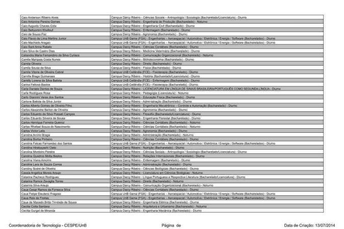 Candidatos aprovados em primeira chamada no Vestibular 2023 da UnB