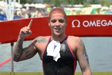Ana Marcela Cunha é dona da maior coleção de medalhas em provas de águas abertas em Mundiais de Esportes Aquáticos -  (crédito: Ferenc Isza/AFP)