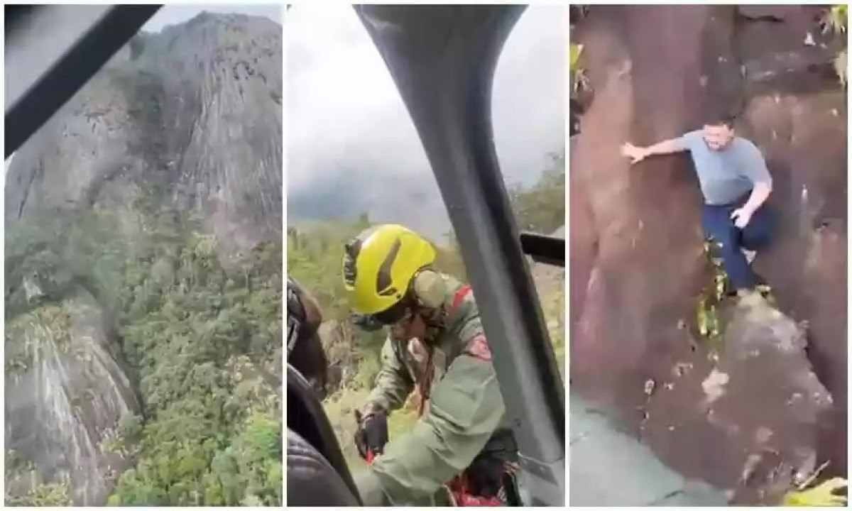 Vídeo: dupla é salva de helicóptero em MG ao subir pedreira para tirar foto