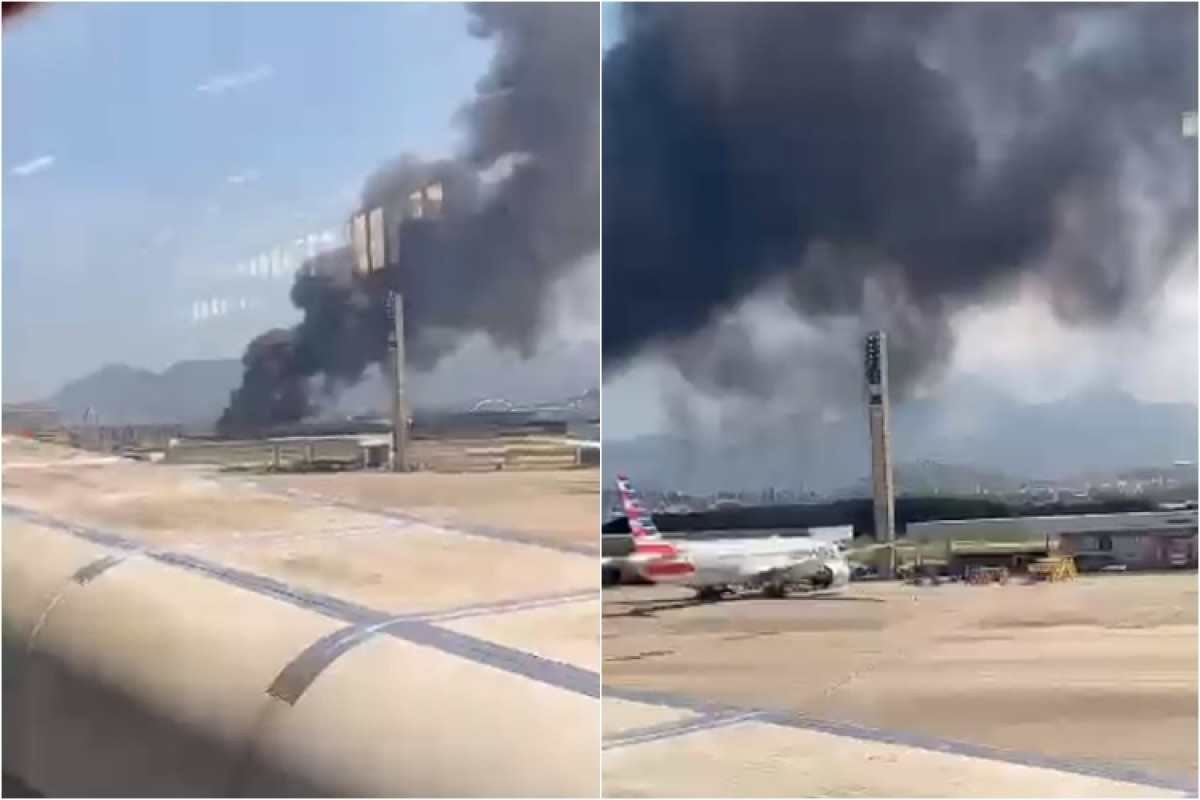 Incêndio atinge galpão no terminal de cargas do aeroporto Galeão, no RJ
