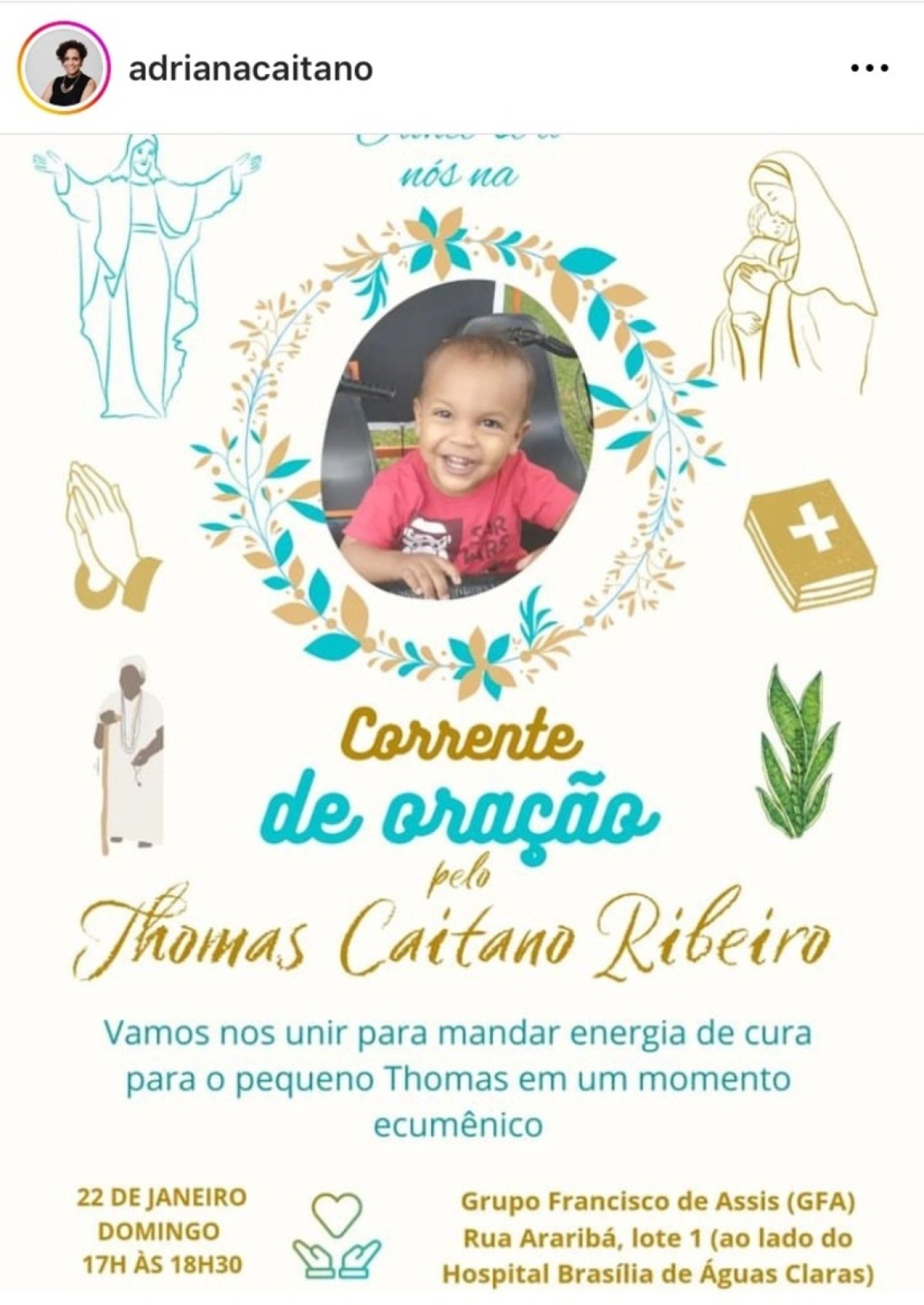 Família do pequeno Thomas Caitano, 2 anos, mobiliza corrente de oração neste domingo (22/1)