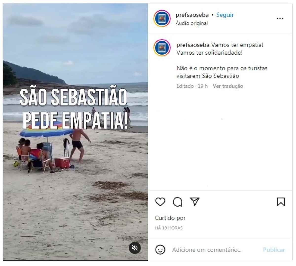Prefeitura de São Sebastião lança campanha contra uso da praia por causa da tragédia