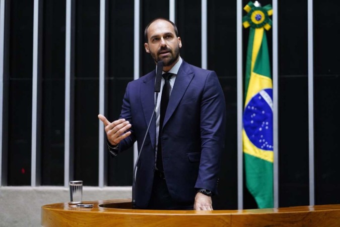 O deputado Eduardo Bolsonaro criticou a operação Tempus Veritatis da Polícia Federal     -  (crédito: Pablo Valadares/Câmara dos Deputados)