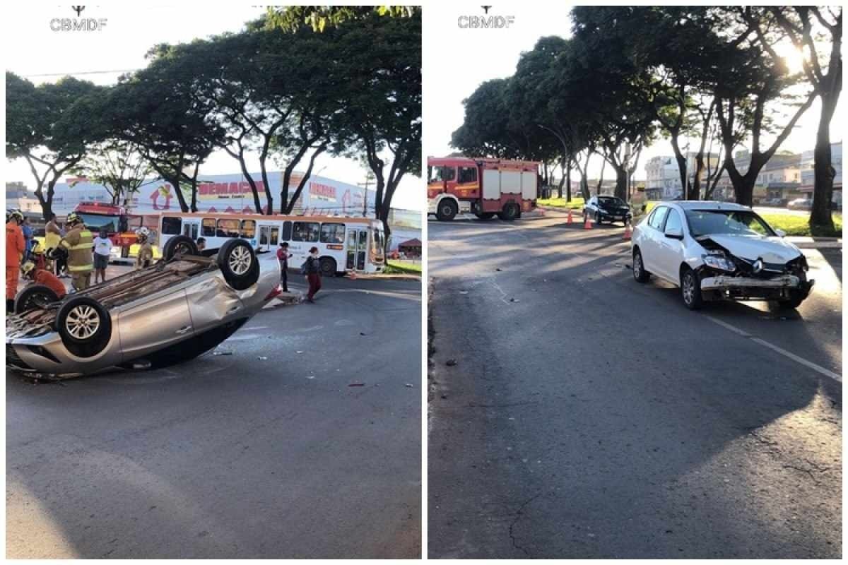 Acidente envolvendo dois veículos causa capotamento na Hélio Prates