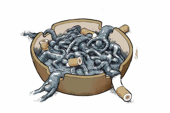 Segundo o Instituto Nacional do Câncer, no Brasil, cerca de 443 pessoas morrem por dia devido ao uso de cigarro - (crédito: Quinho) Segundo o Instituto Nacional do Câncer, no Brasil, cerca de 443 pessoas morrem por dia devido ao uso de cigarro - (crédito: Quinho)