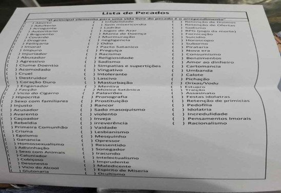 De RPG a horóscopo: lista de pecados recebida em retiro viraliza nas redes