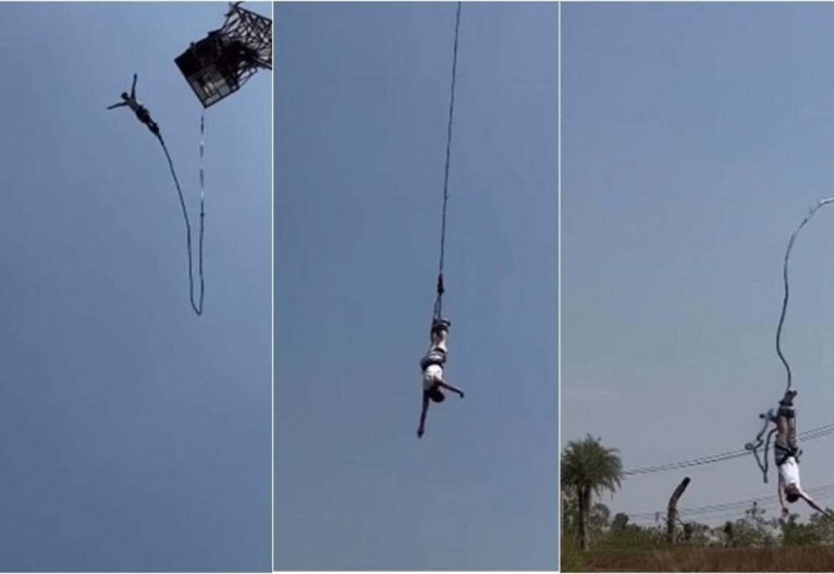 Homem pula de rope jump para comemorar divórcio, mas corda rompe