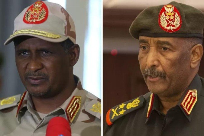 General Mohamed Hamdan Dagalo (à esquerda) e general Abdel Fattah al-Burhan (à direita) lideram forças poderosas - (crédito: Getty Images) General Mohamed Hamdan Dagalo (à esquerda) e general Abdel Fattah al-Burhan (à direita) lideram forças poderosas - (crédito: Getty Images)