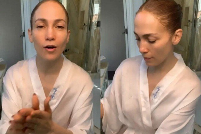 Jennifer Lopez surge sem maquiagem em tutorial na web - (crédito: Reprodução/ Instagram) Jennifer Lopez surge sem maquiagem em tutorial na web - (crédito: Reprodução/ Instagram)