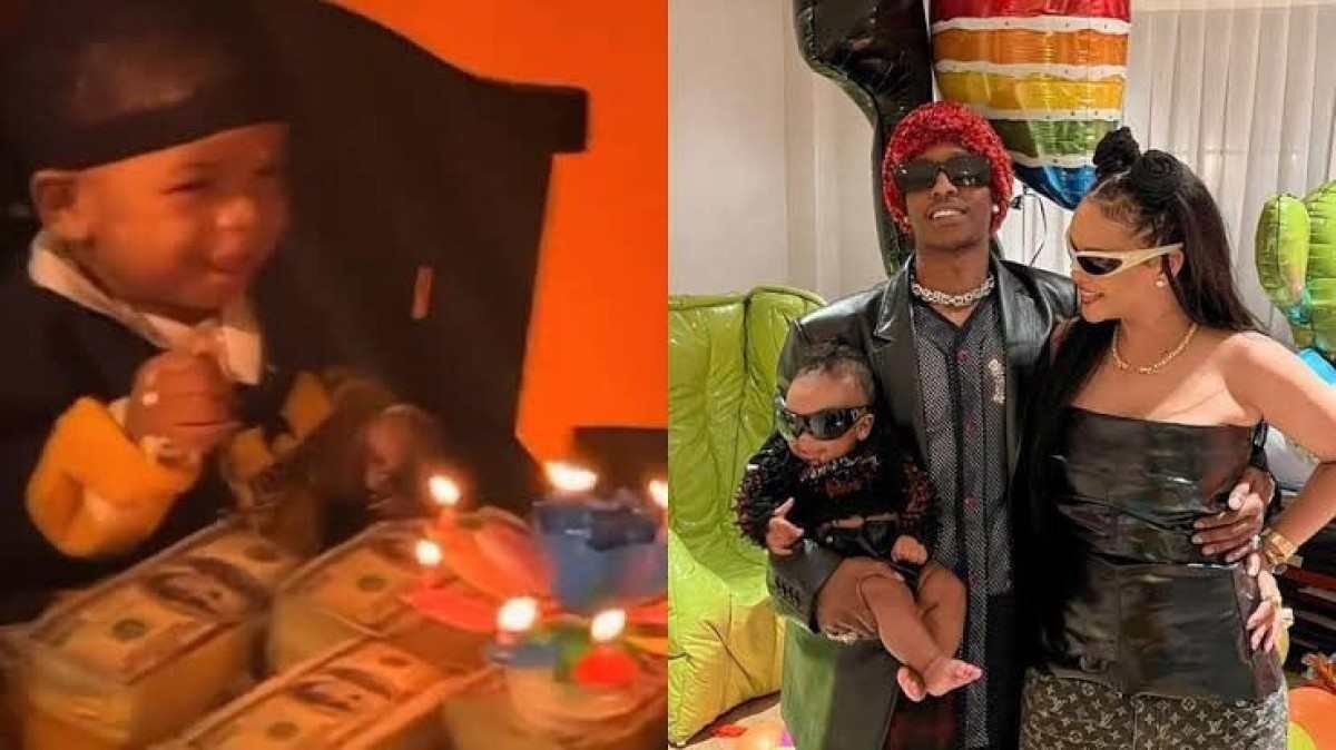 Rihanna e A$AP Rocky fazem festa de um ano do filho com bolo de dinheiro